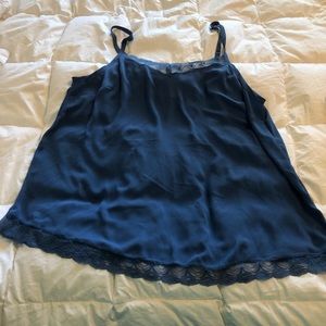 Blue Lace Front Tank Top Blouse